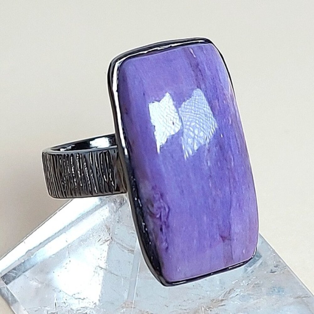 Natural 33 ct‎ Natural Charoite 925 Sterling Silver Ring Sz 9 - Picture 7 of 13